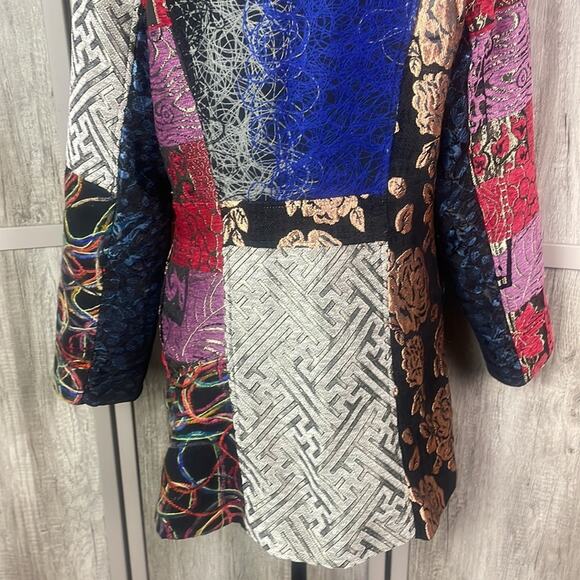 Vintage Sasha Fabiani bohemian mixed media brocade patchwork long jacket S - Picture 11 of 16